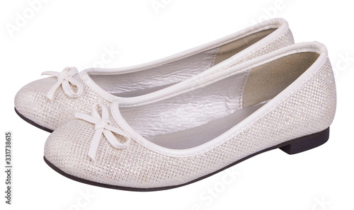 Silver glitter flat shoes (ballet flats) isolated on white background with clipping path