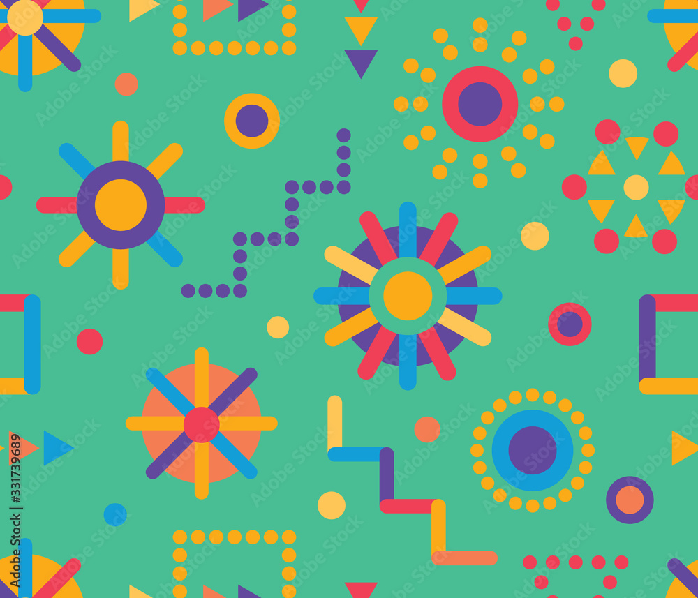 Fototapeta premium Vector geometric abstract colorful background, kids seamless pattern