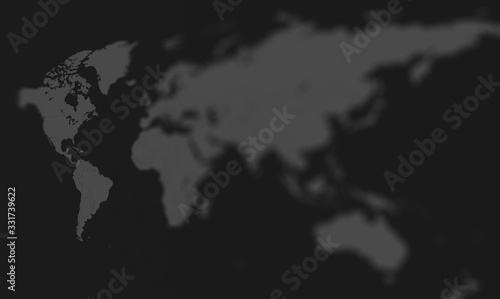 Gray world map with blur focuses on North and South Amercia, illustration