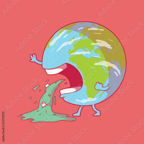 Planet vomiting vector illustration. Virus, disease, infection, global design concept