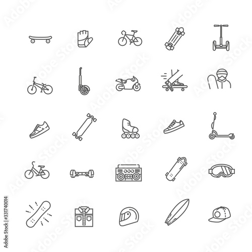 Extreme sports icon set. Skateboarding and snowboarding