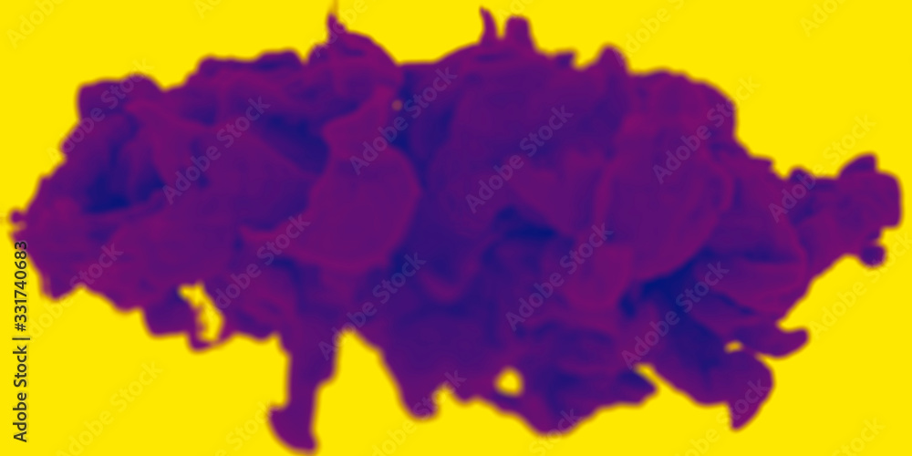 Purple ink drop in water isolated on yeiiow background