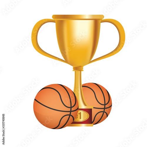 basketball balloons sport with trophy cup