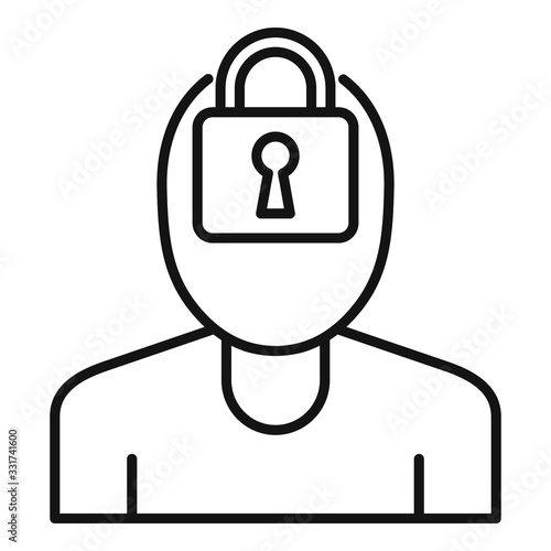 Mental person lock icon. Outline mental person lock vector icon for web design isolated on white background