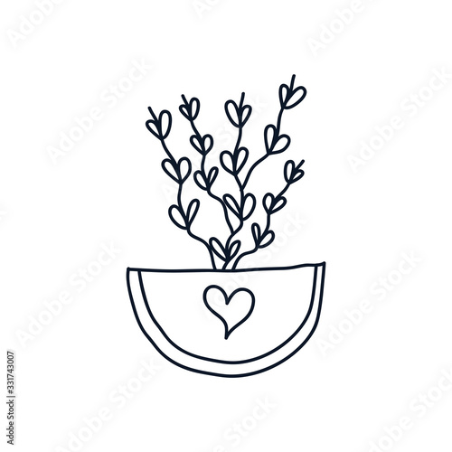 cute plant in a pot icon  line style  minimalist tattoo concept