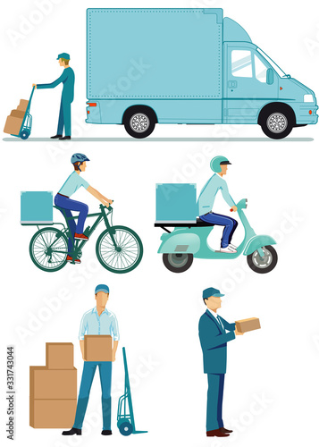 Lieferung-Logistik, Zustellen, Paket Boten. Lieferanten