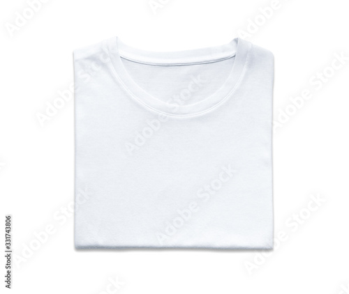 clipping path, top view of folded white color t-shirt isolated on white background