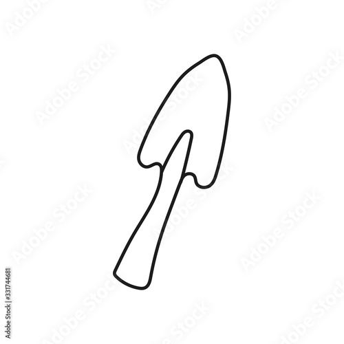 Simplified outline illustration of a small shovel on a white background.