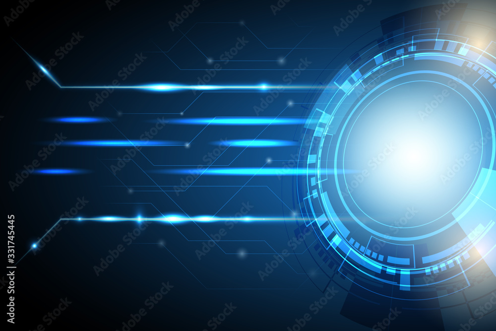 Abstract technology background with circle of innovation, light beam and circuit pattern.