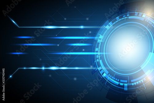 Abstract technology background with circle of innovation, light beam and circuit pattern.