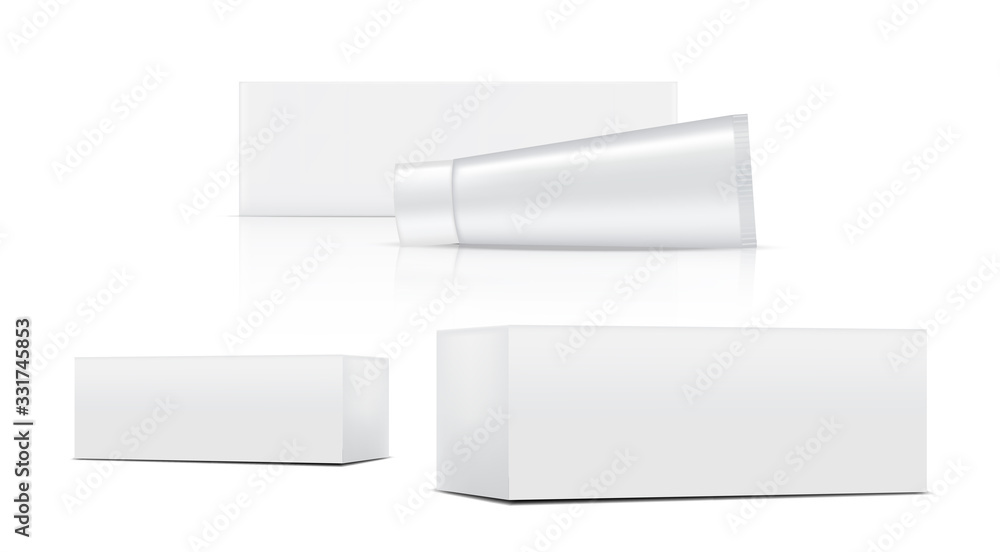 Tube Mock up Realistic Cosmetic and Box for Skincare Product on White Background Illustration. Health Care and Medical Concept Design. Tube Mock up Realistic Cosmetic and Box for Skincare Product on White Background Illustration. Health Care and Medical Concept Design.