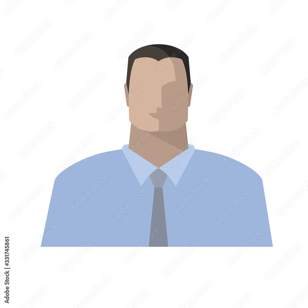 Young man with dark hair and light skin in shirt and tie, flat color image portrait, icon, male avatar. Vector isolated illustration Young man with dark hair and light skin in shirt and tie, flat color image portrait, icon, male avatar. Vector isolated illustration