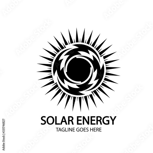 Solar energy panel and sun icon isolated on white background