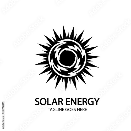 Solar energy panel and sun icon isolated on white background