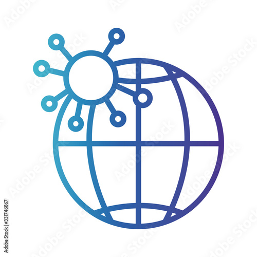 globe earth with particle of covid 19, gradient line style icon vector illustration design