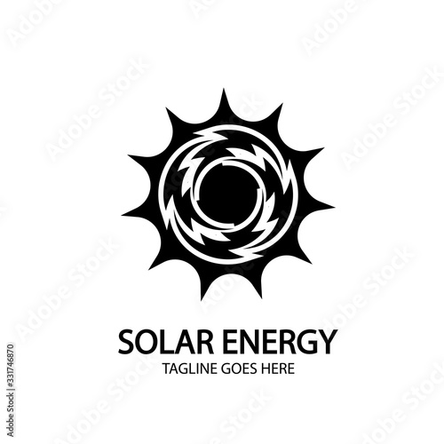Solar energy panel and sun icon isolated on white background