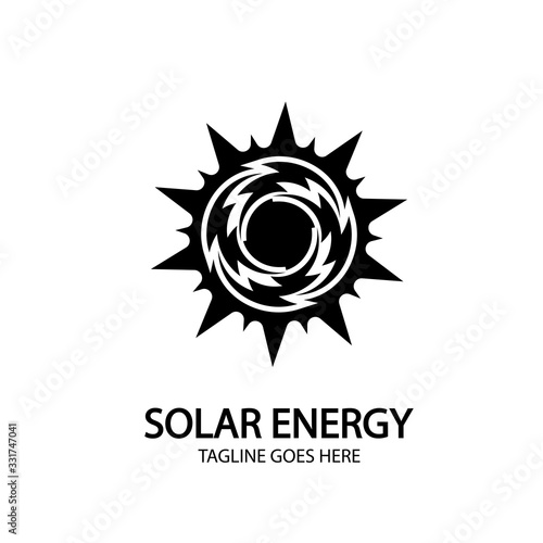 Solar energy panel and sun icon isolated on white background