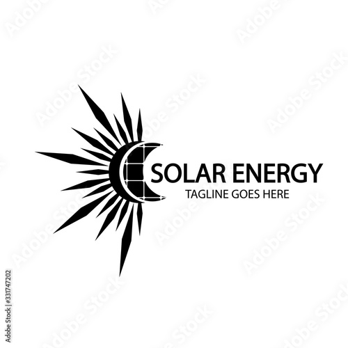 Solar energy panel and sun icon isolated on white background