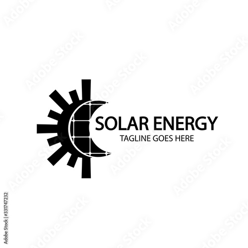 Solar energy panel and sun icon isolated on white background