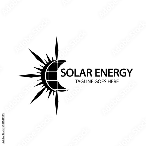 Solar energy panel and sun icon isolated on white background