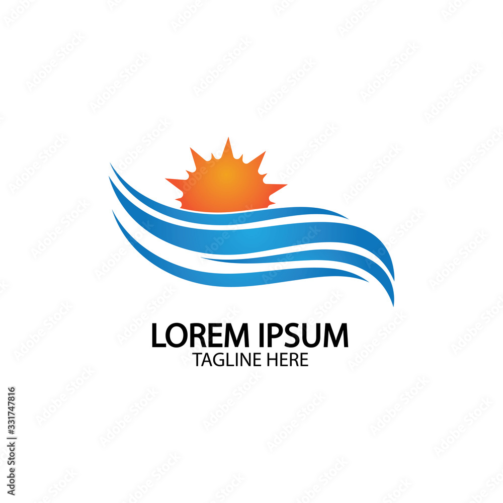 Water wave and sun icon vector illustration design logo Water wave and sun icon vector illustration design logo