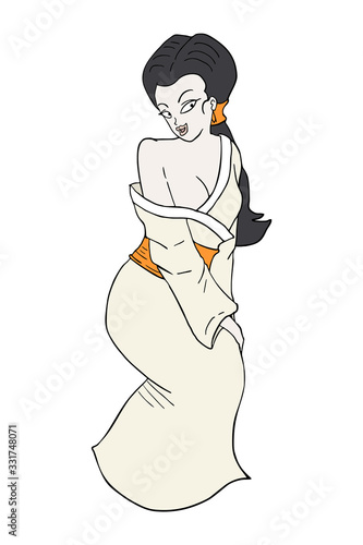 Design of sensual oriental woman draw