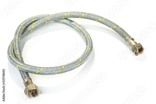 Old gas hose for cook stove on a white