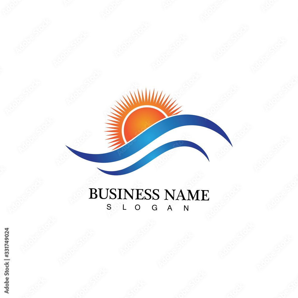 Water wave and sun icon vector illustration design logo Water wave and sun icon vector illustration design logo