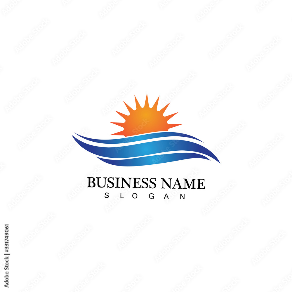 Fototapeta premium Water wave and sun icon vector illustration design logo