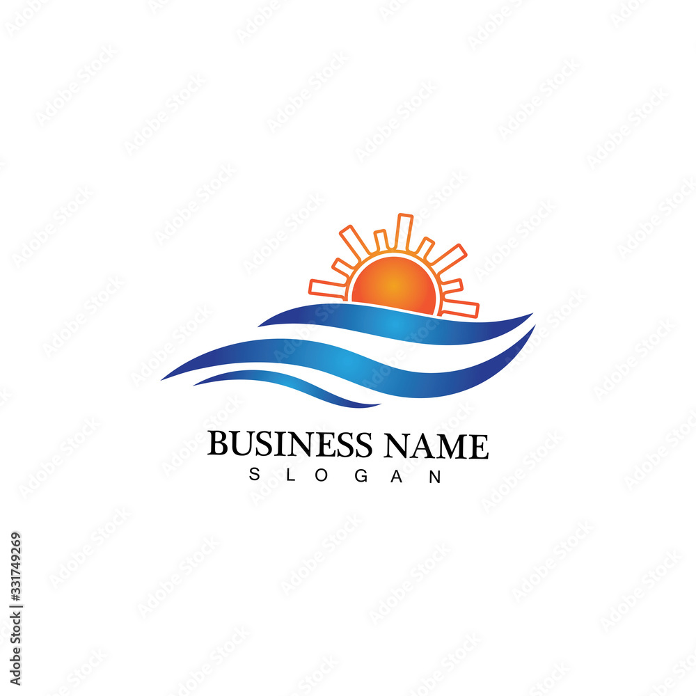 Water wave and sun icon vector illustration design logo Water wave and sun icon vector illustration design logo