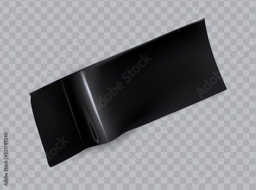 Adhesive duct tape. Realistic black insulating tape, sticky scotch element isolated on transparent background.