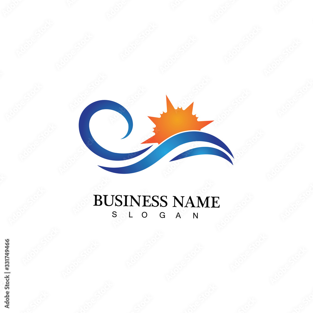 Obraz premium Water wave and sun icon vector illustration design logo