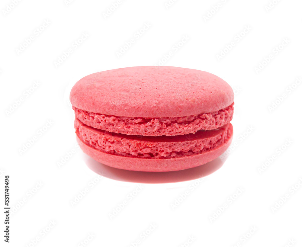 one bright pink macaroon on a white isolated background one bright pink macaroon on a white isolated background