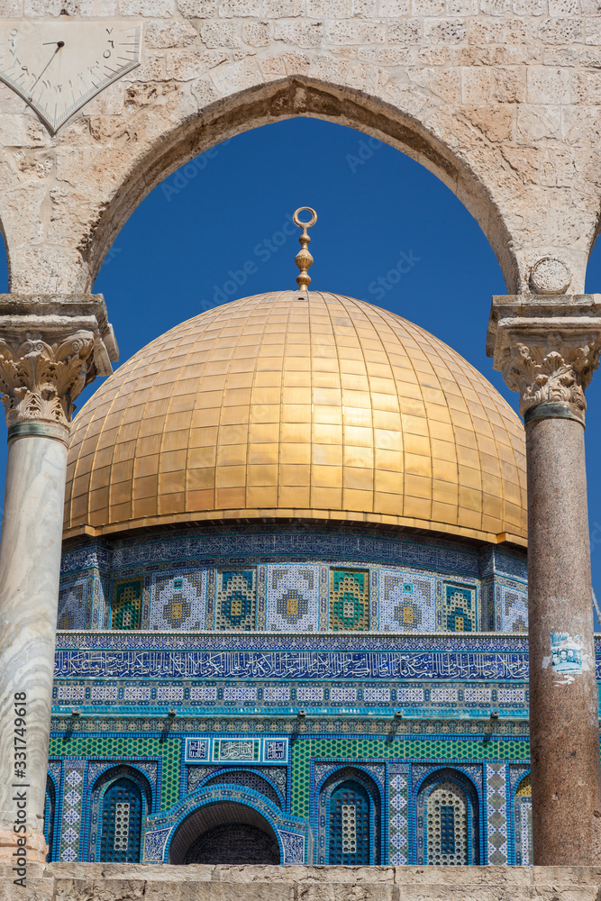 The Dome of the Rock at the Temple Mount in the Old City of Jerusaem.
