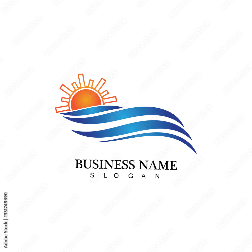 Water wave and sun icon vector illustration design logo Water wave and sun icon vector illustration design logo