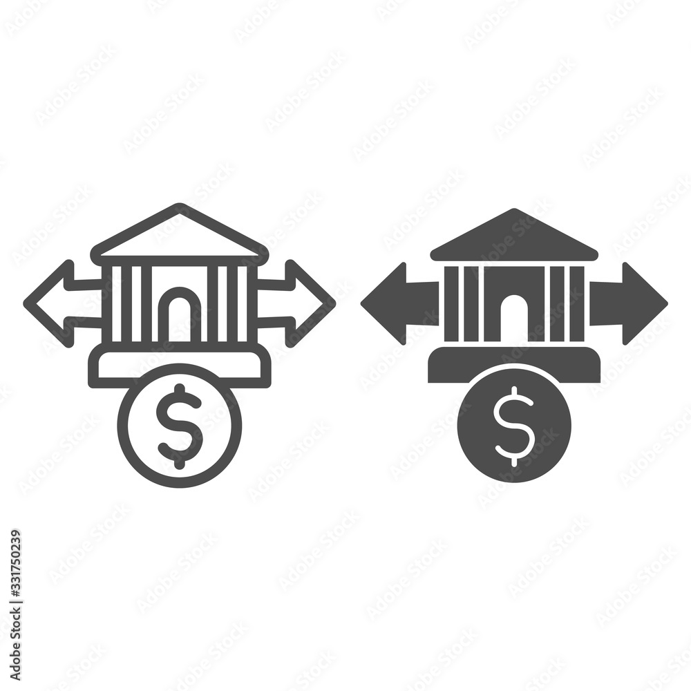 Dollar coin exchange line and solid icon. Bank transaction with arrows ...