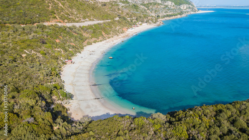 Aerial view of Galapinhos and Galápos beaches. Beautiful beaches with transparent waters in Arrábida, in Setúbal, Portugal photo