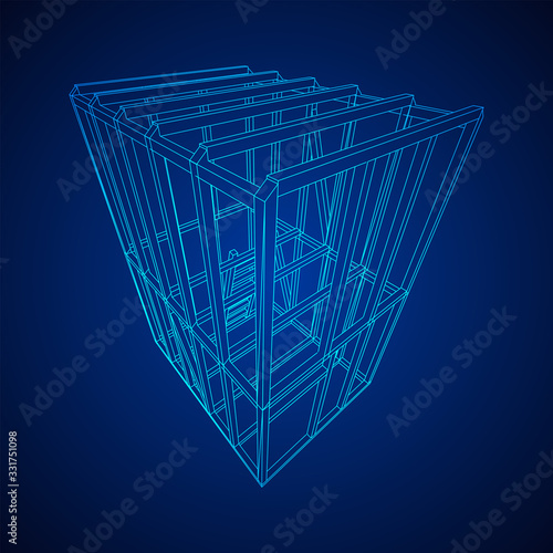 Abstract architecture building. Plan of modern framing house. Wireframe low poly mesh construction.