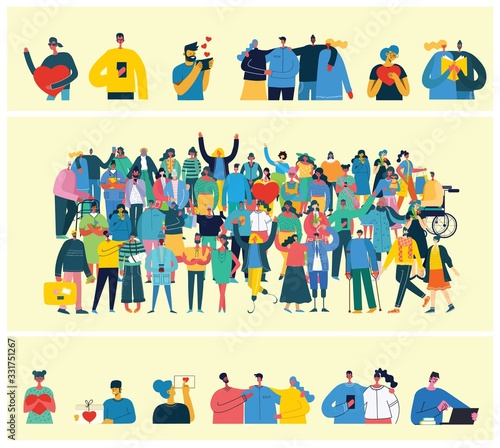Vector illustration in a flat style of group of different activities of people