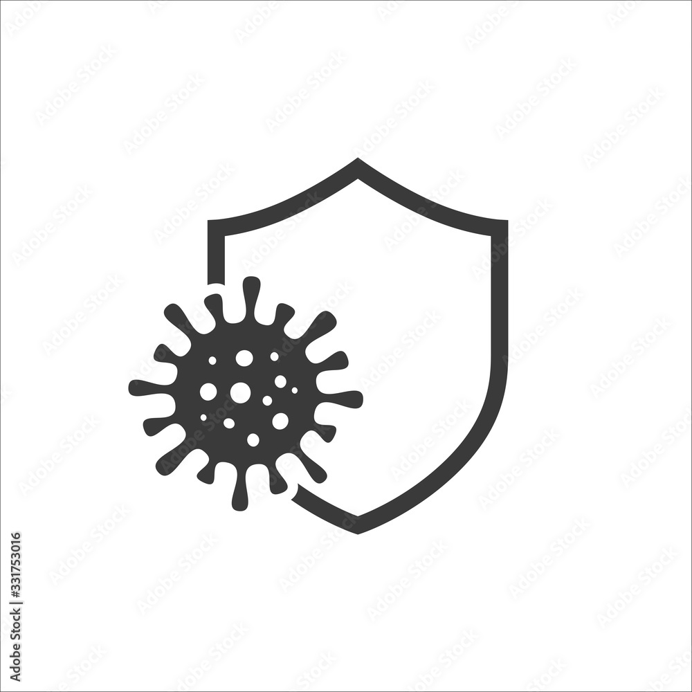 virus bacteria with protection guard vector icon virus bacteria with protection guard vector icon