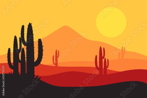 beautiful landscape of desert landscape with cactus mountains  abstract desert background vector illustration template suitable for landing page banner magazin poster