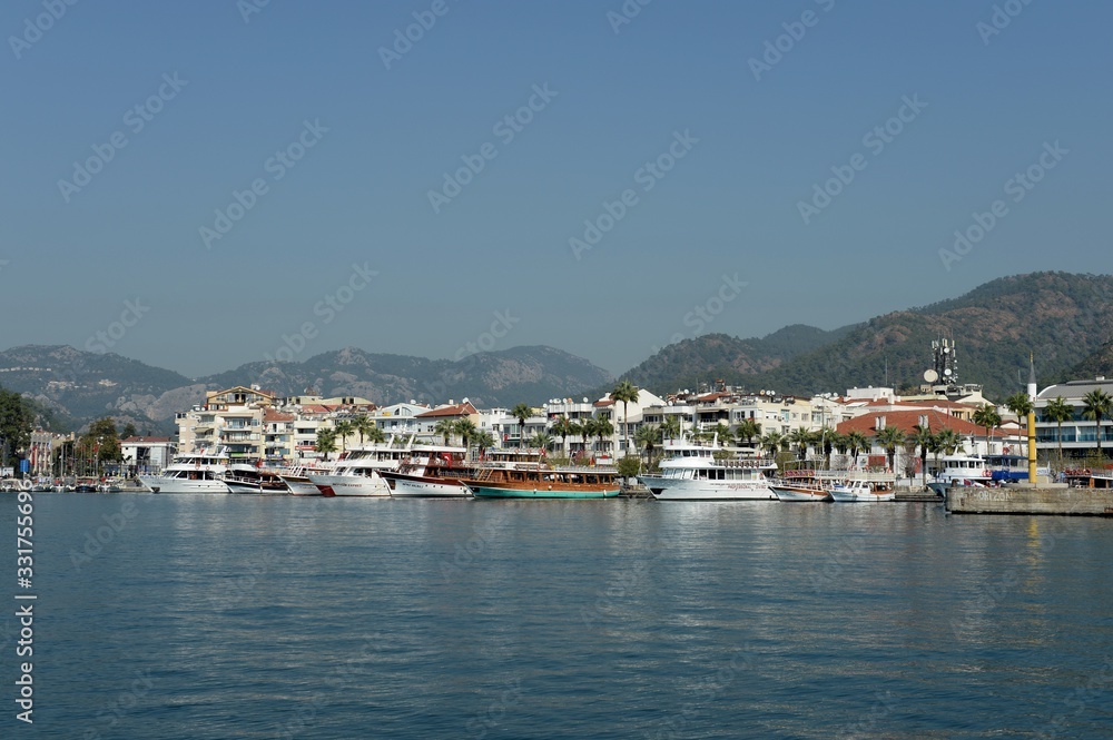 Sea passenger ships at the pier of the city of Marmaris. Turkey