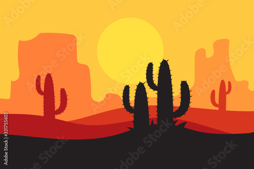 beautiful landscape of desert landscape with cactus mountains, abstract desert background vector illustration template suitable for landing page banner magazin poster