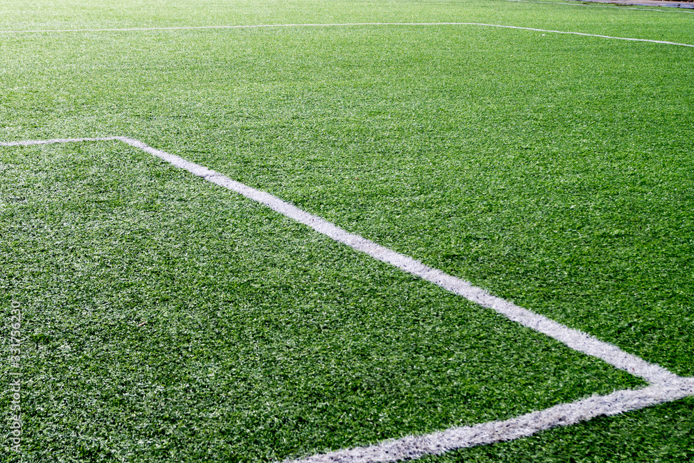 white stripes of marking on a green soccer field