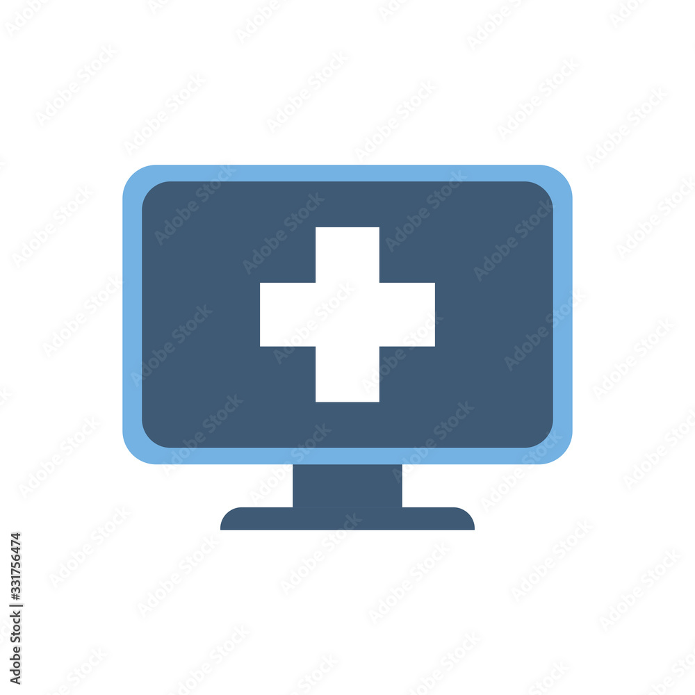 Isolated cross inside computer flat style icon vector design Isolated cross inside computer flat style icon vector design