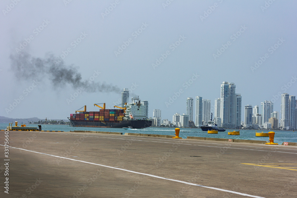 Obraz premium Goods across the ocean. Freight ship.ferry boat