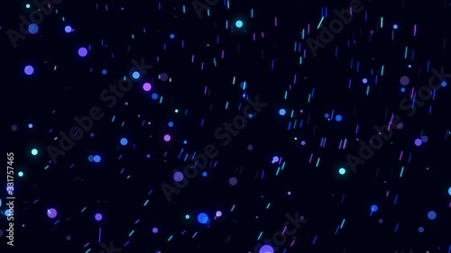 Glowing and twinkling round particles floating in space. Star field fast spinning around center. Light streaks. Star trails.  Creative abstract background. Dynamic VJ loop.
