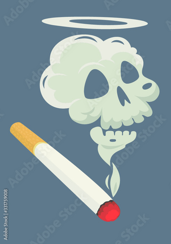 Burning cigarette with a smoke formed skull dead. Vector illustration.