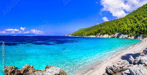 Fototapeta Naklejka Na Ścianę i Meble -  Best beaches of Skopelos island - Kastani , with crystal turquoise sea. Greece, nothen Sporades
