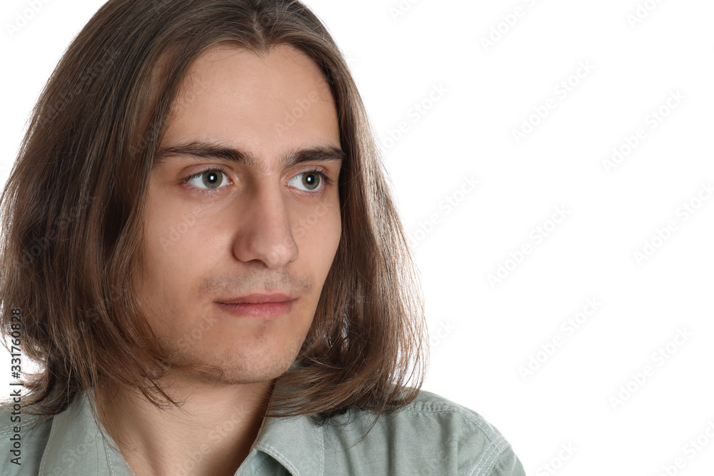 Portrait of young man on white background, closeup Portrait of young man on white background, closeup